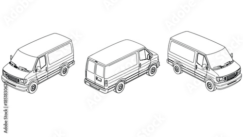 Detailed van line drawings in three views