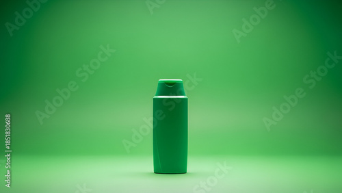 A green cylindrical container with a screw-on cap stands alone on a green gradient background with soft lighting.