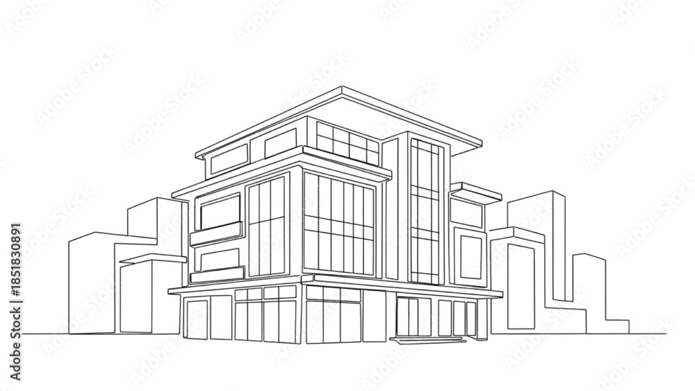 Obraz premium Modern Building Illustration with Clean Lines and Minimalist Architecture Design