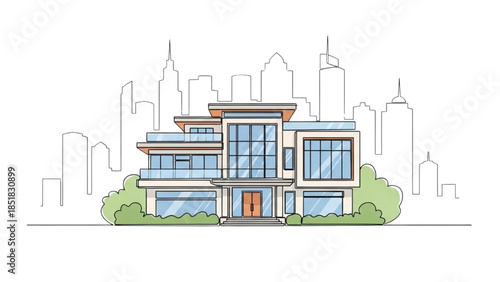 Modern Building Illustration in Cityscape Environment