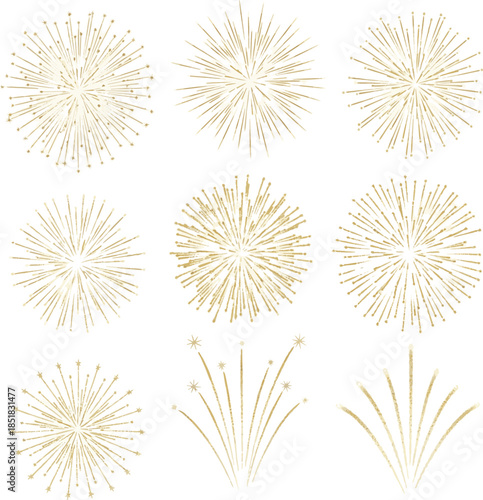 Isolated a kinds of deferent gold fireworks - celebration decorative effects vector art with white background..