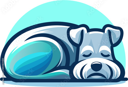 Stylized Sleeping Dog Illustration, Blue Outline