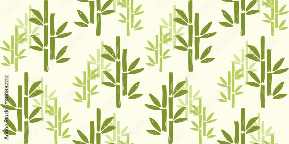 Fototapeta premium Green bamboo forest seamless pattern with leaves