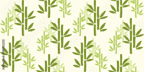 Green bamboo forest seamless pattern with leaves