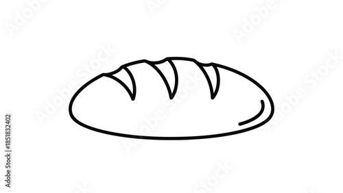 Simple black and white line art icon depicting a classic oval loaf of scored bread