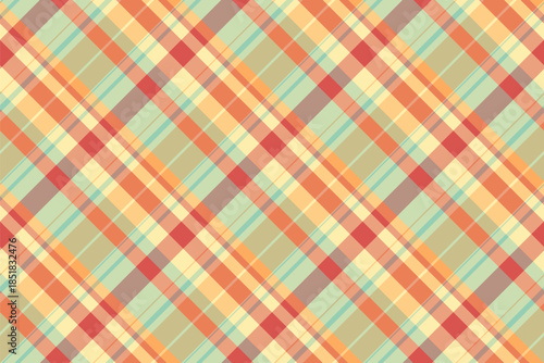 Delicate check pattern background, irish texture tartan vector. T-shirt textile fabric seamless plaid in orange and light colors.