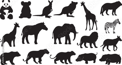Collection of wild animal silhouettes set