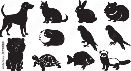 Collection of domestic pet animal silhouettes