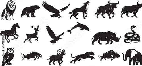 Collection of wild animal silhouettes icons