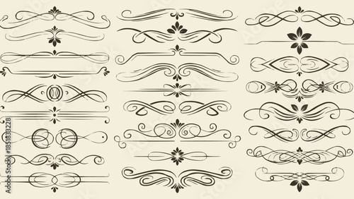 Collection of Elegant Vintage Decorative Flourishes and Ornaments.