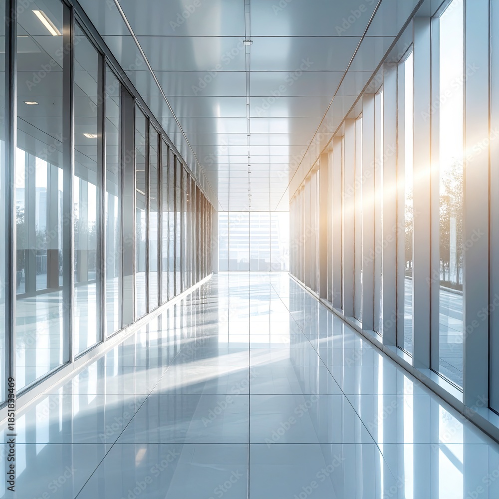 Obraz premium Sunlit, modern office hallway