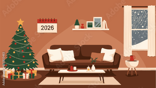 Warm Christmas Atmosphere in a Stylish Living Room