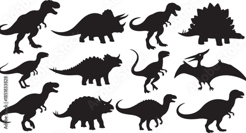 Black dinosaur silhouettes collection design