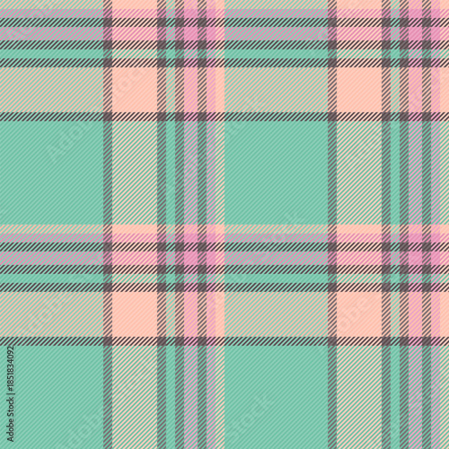 Stage pattern check fabric, sewing background seamless plaid. Multicolored vector texture textile tartan in mint and pastel colors.