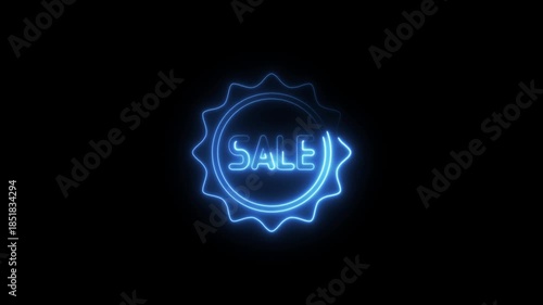 Blue Neon Sale Badge on Black Background light