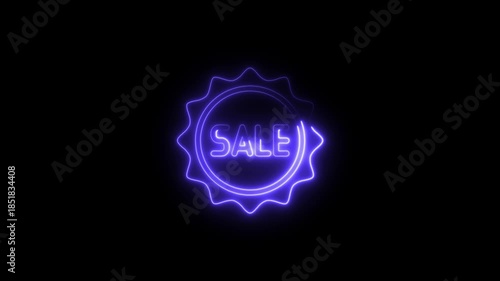 Purple Neon Sale Badge on Black Background violet