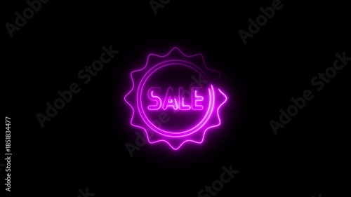 Magenta Neon Sale Badge on Black Background pink