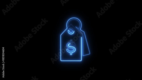 Blue Neon Dollar Sign Price Tag Icon image photo