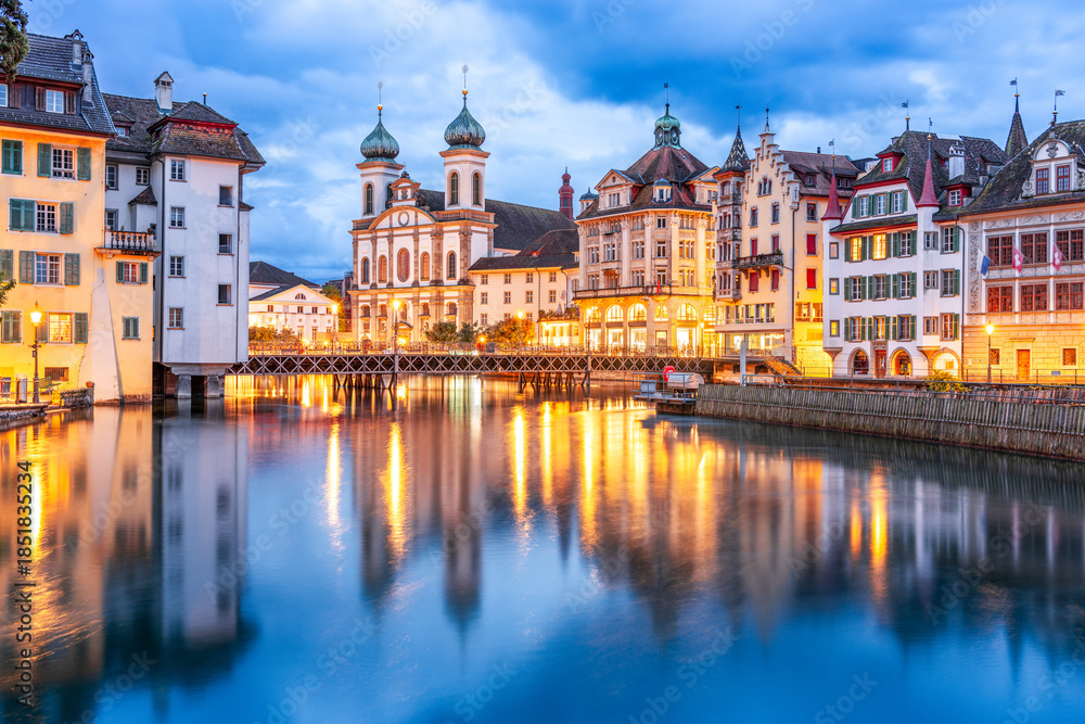 Fototapeta premium Lucerne, Switzerland from Spreuerbrucke Bridge 2500