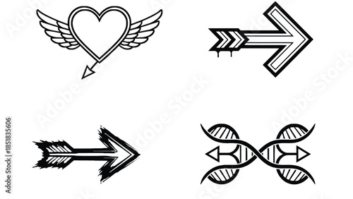Tattoo designs with arrows and heart symbols