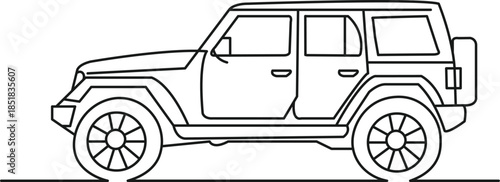  Line art of a rugged jeep SUV.