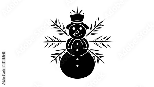 Smiling snowman in winter hat with snowflakes