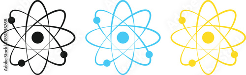 Nuclear Power Icons. Atom structure graphic design. Scientific Research Icons. Data and biotechnology design elements
