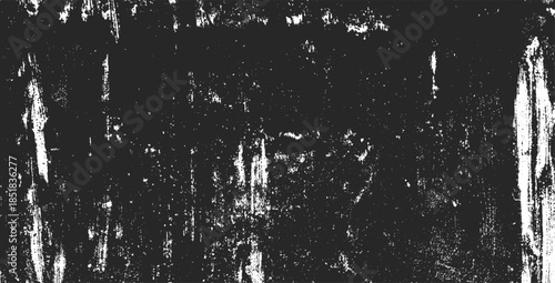 Worn black grunge texture. Weathered paper effect. White grainy texture on black background. Dust overlay textured. Grain noise particles. Torn graininess pattern. Vector illustration, EPS 10.