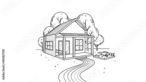 Cozy house with garden and pathway