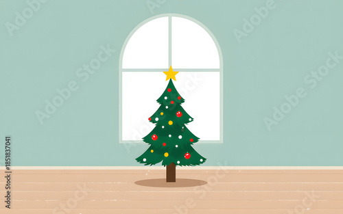 Christmas Tree Holiday Decorations in Cozy Winter Room Scene