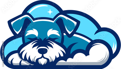 Stylized Sleeping Dog Illustration, Blue Outline