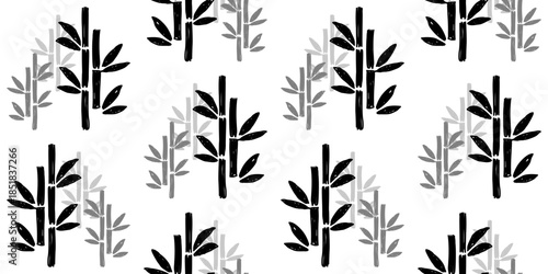 Monochrome bamboo stalks seamless pattern in black and grey