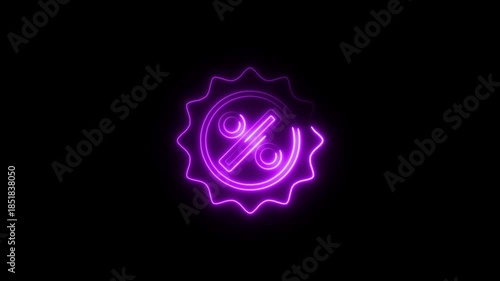 Purple neon percentage symbol with glowing outline