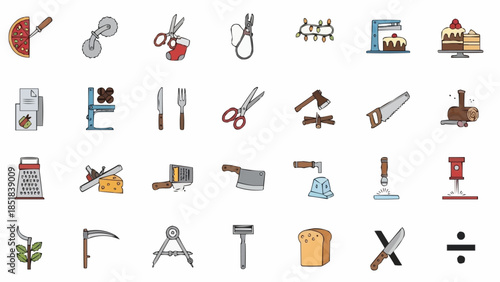 Collection of Kitchen and Craft Tools and Objects.