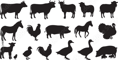 Collection of domestic farm animal silhouettes