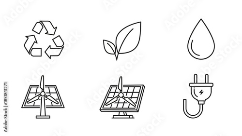 Eco friendly energy icons for sustainable living and green technology