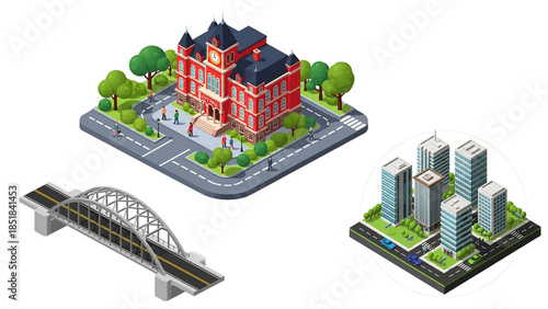 City infrastructure with buildings and bridge