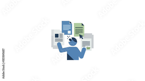 Confused Person Overwhelmed by Documents and Information Overload.