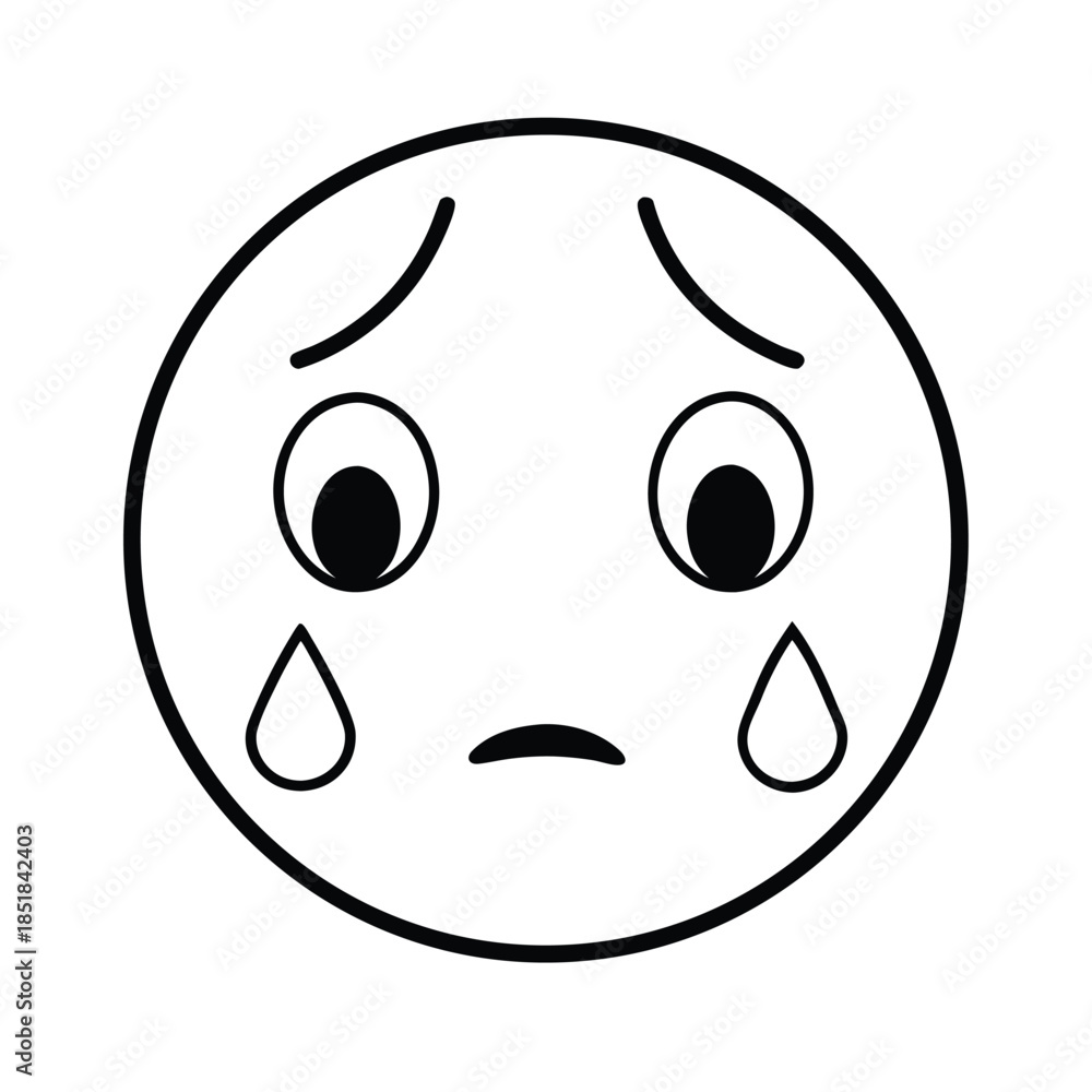 Fototapeta premium Flat Vector Emoji Crying Face Teardrops