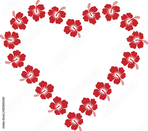 Hibiscus Heart Wreath, Tropical Floral Frame Vector
