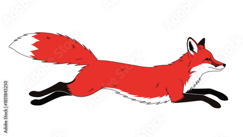 Graceful red fox character jumping or running through the air with its long bushy tail against a plain white background for logo design.