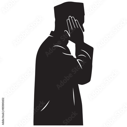 Man in silhouette covering mouth with hand in surprise