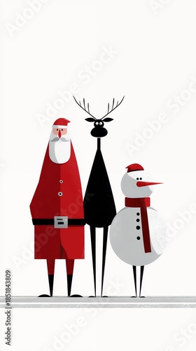 Snowman with Santa Claus and Rudolph the Reindeer, Christmas