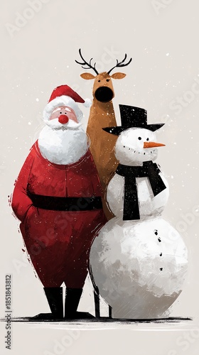 Snowman with Santa Claus and Rudolph the Reindeer, Christmas