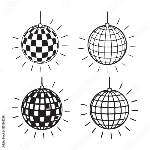 Disco ball vector icons set 