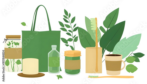 A green bag with a green plant on it