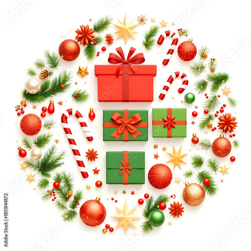 A Christmas tree with a red box in the center