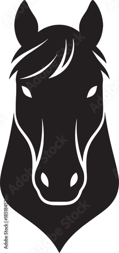 Front-Facing Horse Head Silhouette Vector – Symmetrical Flat Black Horse Icon on White