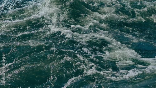 Cinematic 4K Ocean Boat Wake with Turbulent Waves and Foam Slow Motion B-Roll Stock Footage Green Waves Video Background 