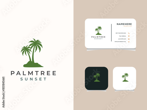 Palm tree and sunset, beach logo design vector template